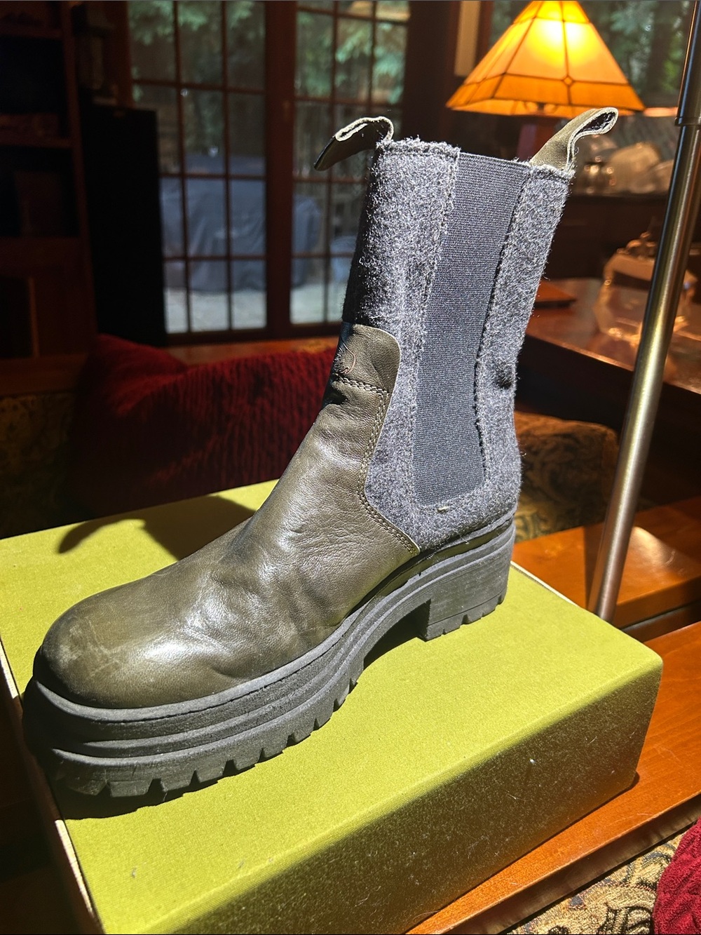 Women’s Olive Green Chunky Chelsea Boot with Lug Sole